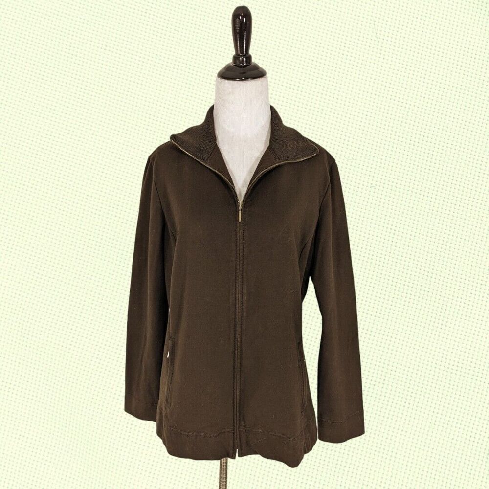 Lafayette‎ 148 Women's L Collared Zip Front Brown Cotton Wool